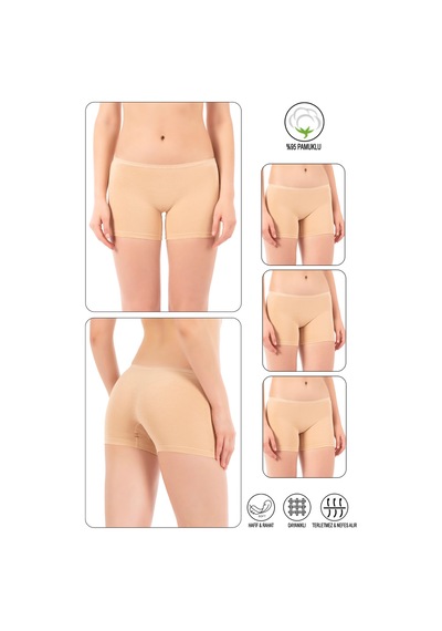 Özkan Underwear Özkan 0412 3'lü Paket Kadın Likralı %95 Pamuklu Süprem Esnek Rahat Boxer Şort Tayt Ten
