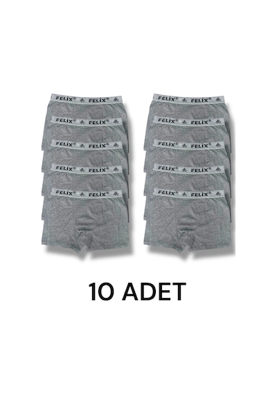 Pamuklu Likralı Erkek Boxer 10'lu Paket Gri