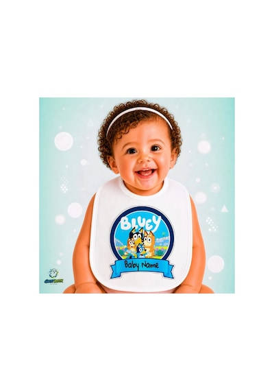 Kişiye Özel Bluey Keten Bebek Mama Önlüğü Yumuşak - Emici - Yıkanabilir - Özel Tasarım P077 Çok Renkli