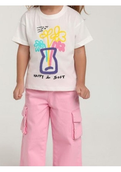 Escabel Kız Çocuk Pamuklu Punch İşlemeli T-shirt-15665 Çok Renkli