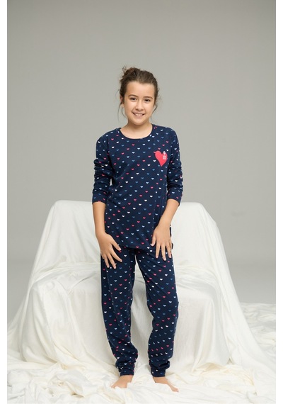 Siyah İnci Pamuklu Bisiklet Yaka Örme Pijama Takım25241145 Lacivert