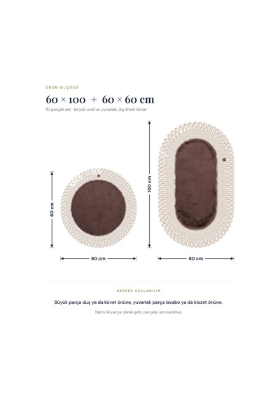Banyo Paspası Takımı 60x100+60x60 Cm Dış Trikot Mouss Kahve & Krem