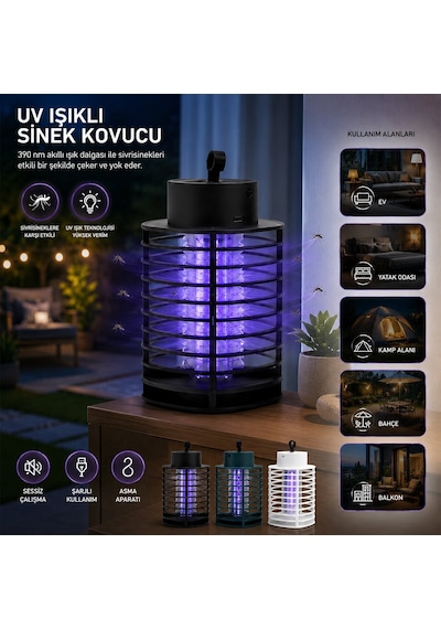 Hasuba Hs-373 Uv Işıklı Sinek Kovucu 2 Renk Işık Usb Şarjlı Asma Aparat Sessiz Çalışma