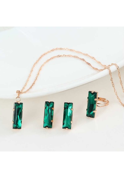 Yeşil Swarovski Taşlı 3 Lü 18 Gp Takı Seti,Sevgililer Günü