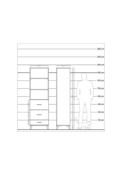 Hyperion Dolap 3 Raflı 3 Çekmeceli 60x44x195 Çam-çam Çam