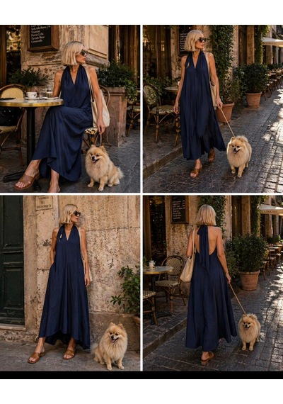 Milano Flow Maxi Dökümlü Elbise - Lacivert - S - St01140-lacivert-s