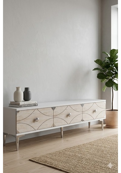 Tsa1897bts Alfa Tv Sehpası Beyaz-traverten-silver 180cm