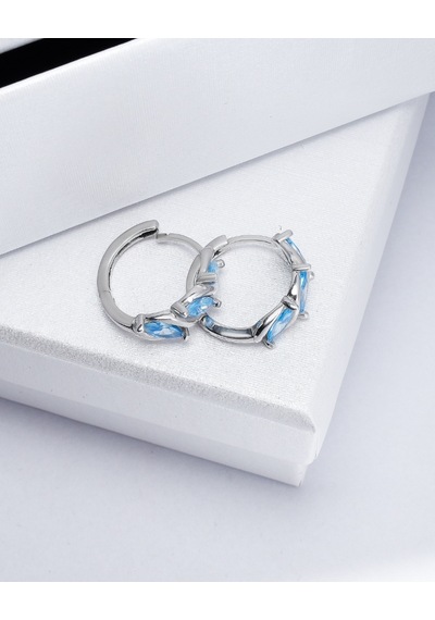 Brezza Lusso Jewelry Aquamarin Marquise Diamond Night Halka Kadın Gümüş Küpe 17 Mm