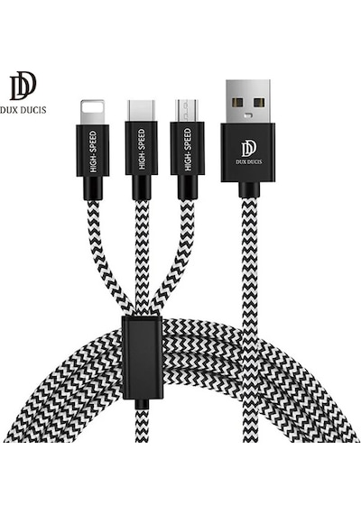 Dux Ducıs 3in1 Usb Type C-iPhone Uyumlu Ve Mikro Kopmaz Usb Kablo Hızlı Şarj- 5775