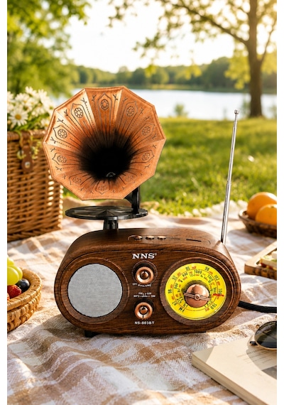Nns Ns-803bt Kahverengi Retro Radyo Bluetooth Hoparlör Usb Tf Kart Şarjlı Nostaljik Radyo