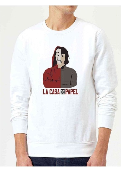 La Case De Papel Dali Tokyo Baskılı Beyaz Erkek Sweatshirt