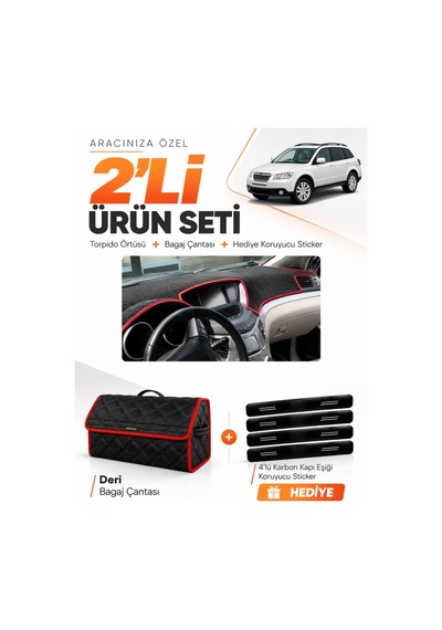 E-biz Subaru Trıbeca 2005-2014 Uyumlu Torpido Örtüsü + Deri Bagaj Çantası - Siyah-kırmızı - Su007