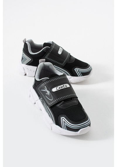 Adımist Çocuk Unisex Rahat Ortopedik Taban Cırtlı Hafif Sneaker Spor Ayakkabı Lento Cırtlı Siyah