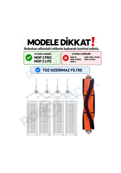 Xiaomi Mop 2 Pro Beyaz MJST1SHW Uyumlu Fırça Filtre Seti-9 Parça