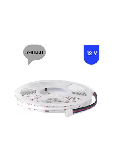 12 Volt 8 Mm 576 Ledli Esnek Cob Rgb Şerit Led İç Mekan 5 Metre