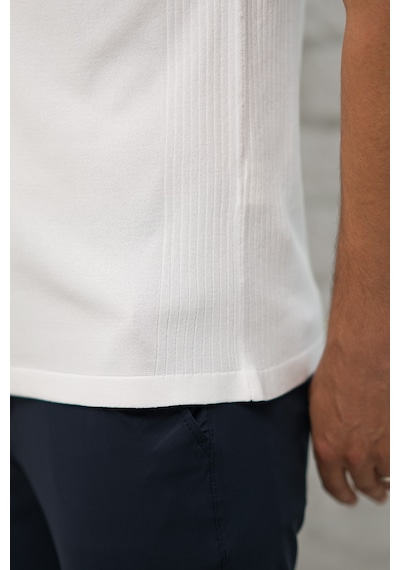 San&fa Slimfit Fermuar Kapamalı Rayon Kumaş Likralı Polo Yaka T-shirt Beyaz