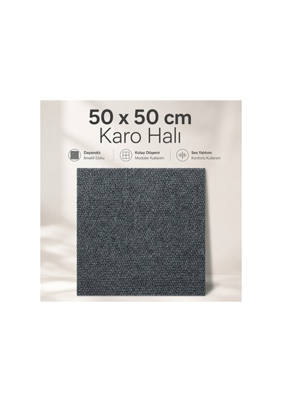 Karo Halı Modüler Yer Halısı Ev Ofis Oda Salon Koridor Antre Zemin Kaplama 50x50 Cm Gri