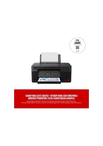 Canon Pixma G2470 Tarayıcı + Fotokopi Renkli Çok Fonksiyonlu Mürekkep Püskürtmeli Yazıcı Canon