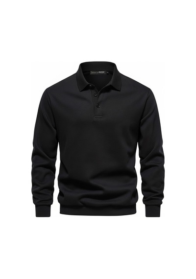 Ghassyco. Ghassy Co. Erkek Retro Renk Bloklu Pamuklu Gömlek Yaka Sweatshirt Siyah