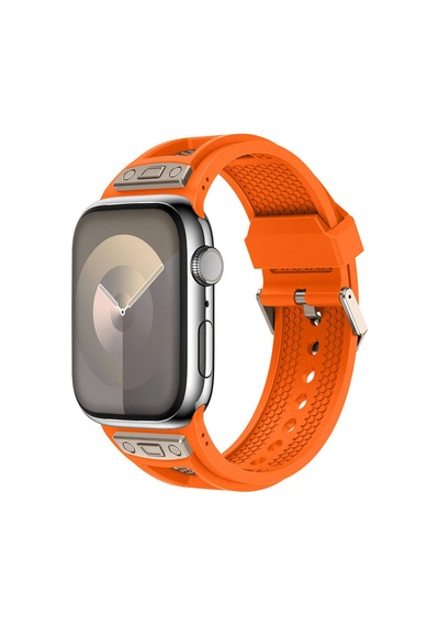 Apple Uyumlu Watch 42mm Zore Krd-117 Hava Alabilen Delikli Metal Süslemeli Desenli Silikon Kordon
