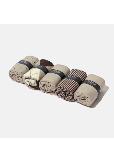 Erkek Bambu Bej Desenli Dikişsiz Premium 5 Çift Soket Çorap