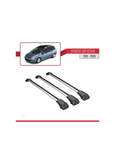 Peugeot 307 Estate 2001-2008 Arası İle Uyumlu Ace-1 Ara Atkı Tavan Barı Gri 3 Adet Bar