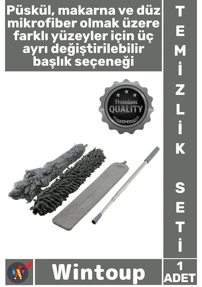 Temizlik Mikrofiber Pratik Ev Ofis Temizleyici Teleskopik Uzayan Sap Esnek 3 Başlıklı Toz Alma Seti