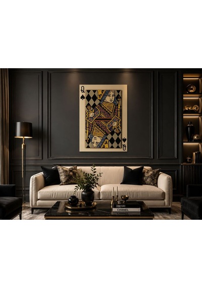 Queen Of Spades İskambil Temalı Modern Kanvas Tablo Siyah Gold Lüks Duvar Dekoru Poker & Casino Konsept Premium Canvas Art