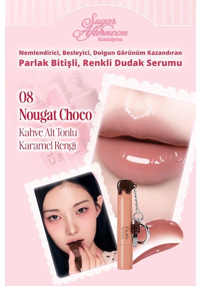 Dolgun Görünüm Kazandıran, Parlak, Besleyici, Renkli Dudak Serumu Clıo Glaze Lip Serum 08 Nougat Choco