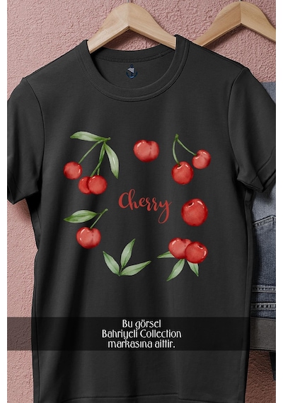 Oversize Cherry Kiraz Double Tasarımlı Unisex T-shirt Siyah