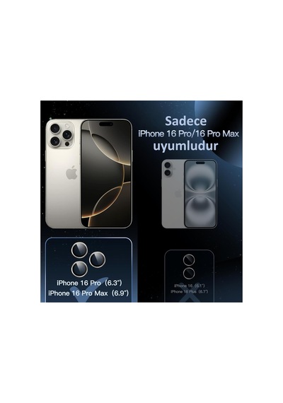 İphone 16 Pro / 16 Pro Max Uyumlu Safir Lens Çizilmez Dayanıklı Kamera Koruyucu Çöl