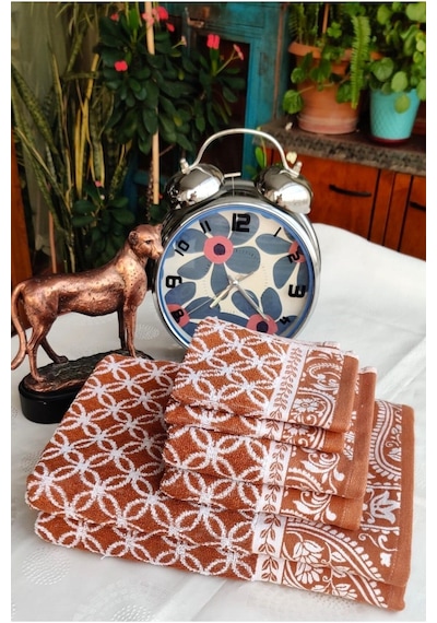 Hediyelik, Çeyizlik , İhraç Fazlası Özel Üretim Bukle Cotton Banyo-mutfak Havlu Seti 6'lı Set Turuncu