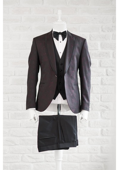Torres Şal Desenli Kırlangıç Yaka Yaka Sabit Çift Yırtmaç Regular Fit Tek Düğmeli Smokin Takım Elbise 001