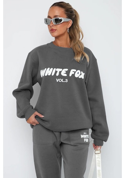 Madmext Füme Bisiklet Yaka Baskılı Sweatshirt Mg1904 Füme