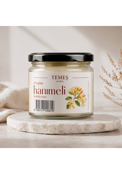 El Yapımı Hanımeli Kokulu Mum 001 - Beyaz