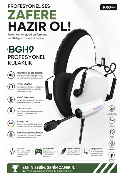 Rgb Işıklı Gaming Kulaklık Mikrofonlu 40mm Sürücü Kablolu Oyuncu Kulaklığı