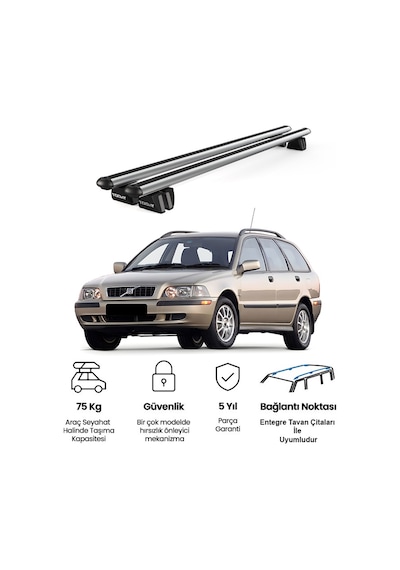 Pençe Volvo V40 Sw 1995-2004 Uyumlu Gri Ara Atkı Port Bagaj Tavan Barı