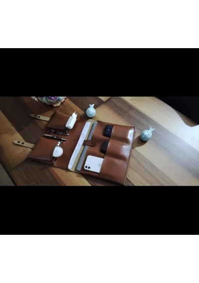 Nyc Giyim Tekstil Hakiki Dana Derisi El Yapımı Organizer Çanta, Tablet Ve Laptop Bölmeli, Toplantı Ve Iş Gezileri Için Ideal Taba