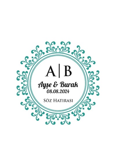 Örgülü Kenarlı Kare Mühür Kına Nişan Düğün 3x3 Cm Özel Etiket / 50 Adet Sticker Beyaz