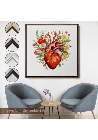 Ahşap Çerçeveli Çiçeklerle Çevrili Kalp Tablosu - Doktor Hediyesi-8326