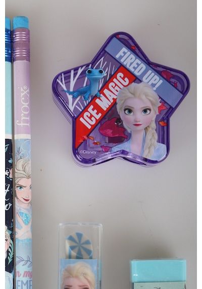 X Dekomus Lisanslı Elsa Frozen 8 Adet Silgili Kurşun Kalem,yıldız Kalemtraş,ruj Silgi Ve Silgi Seti Altın