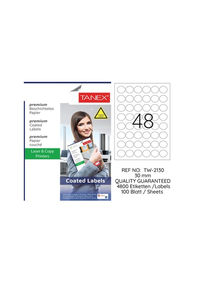 Tanex TW-2130 30mm Kuşe Laser Etiket 100 Lü Paket