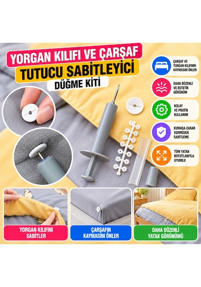 Yorgan Kılıfı Ve Çarşaf Tutucu Sabitleyici Düğme Kiti Beyaz - Çok Renkli 62142311