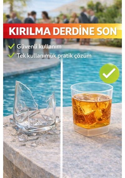 10'lu Set Viski, Meşrubat Kare Plastik Bardak 220 Cc