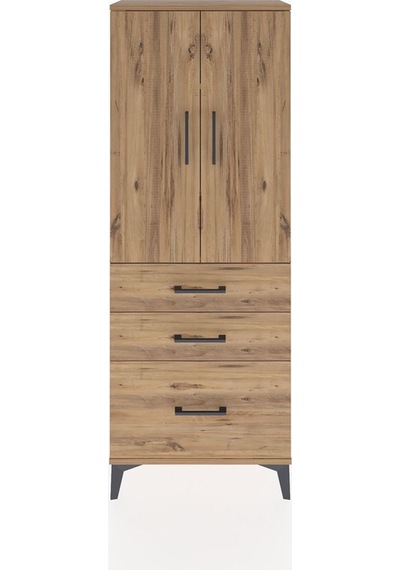Arges Dolap 3 Raflı 3 Çekmeceli 2 Kapaklı 60x30x163 Çam-çam Çam