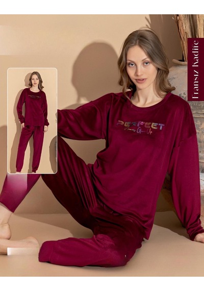 Boyraz Kadın Kışlık Fransız Kadife Bisiklet Yaka Uzun Kol Pijama Takımı 03410- 1 Adet Bordo Boyraz Kadın Kışlık Fransız Kadife Bisiklet Yaka Uzun Kol Pijama Takımı 03410- 1 Adet Bordo