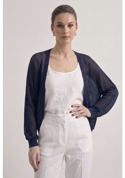 Neden Tekstil Premium Ajurlu İnce Triko Bolero Hırka - Lacivert