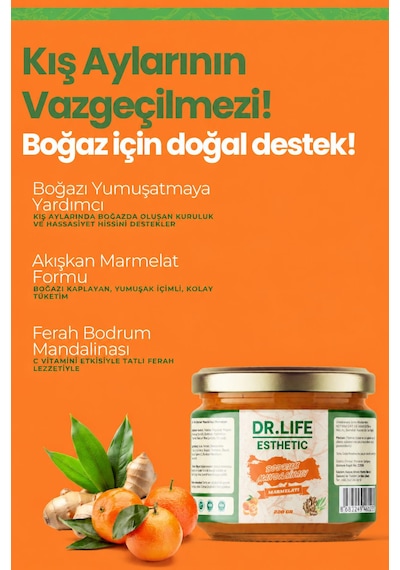 Dr.life Esthetic Bodrum Mandalinası Marmelatı - Zerdeçal, Zencefil & C Vitamini Destekli 220 Gr
