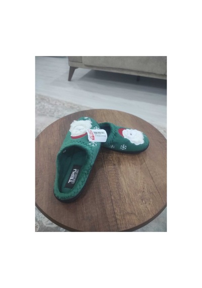 Gezer Tepu Noel Temalı Ev Terliği Yumuşak Peluş Santa Desenli Kadın/erkek Panduf Yeşil