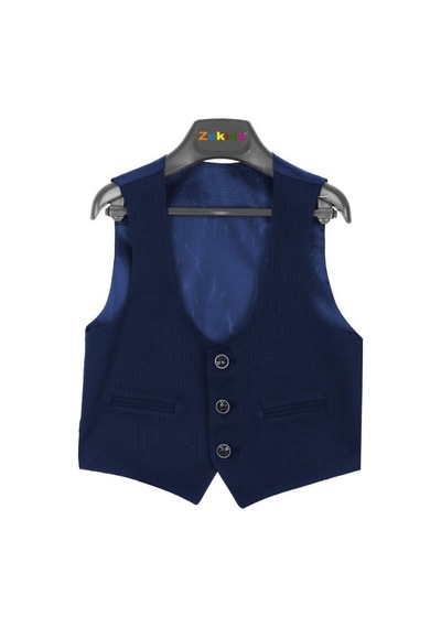 Zekids Erkek Çocuk Slim Fit 3 Lü Takım Elbise Ceket + Yelek + Pantolon -10333 Lacivert